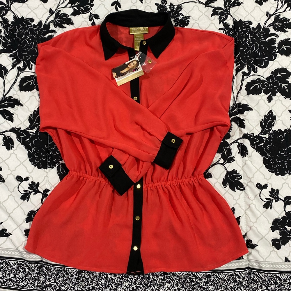 Red sheer blouse